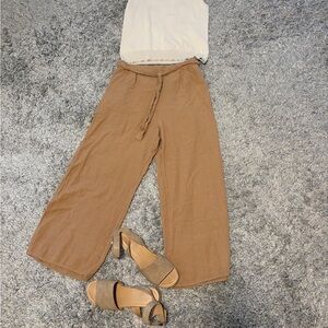 Women's Tan Wide-Leg Pants with two medium size shirts bundle size 9 shoes